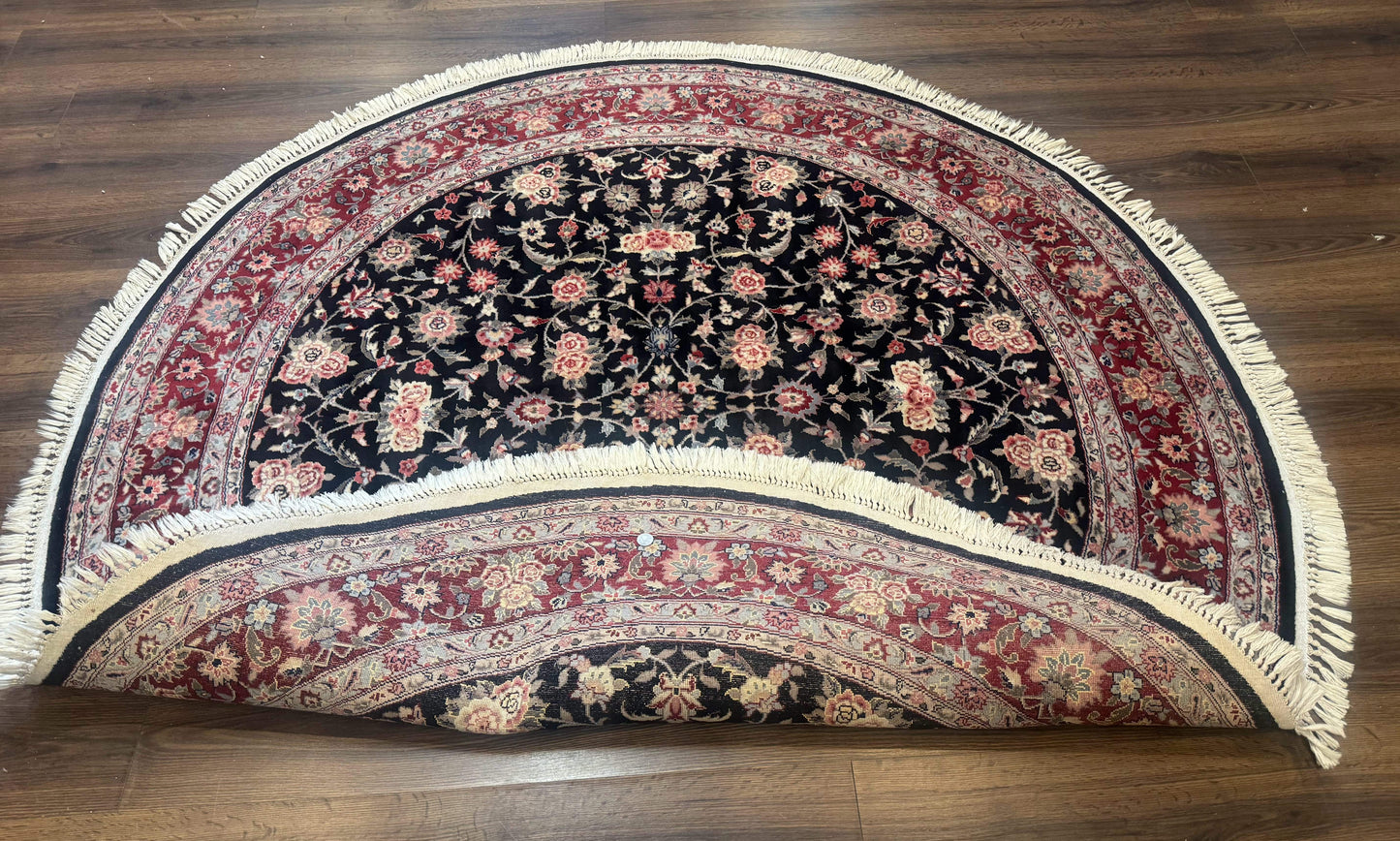 Round Sino Persian Rug 6x6, Floral, Navy Blue and Red, Wool and Silk Highlights - Nuvé