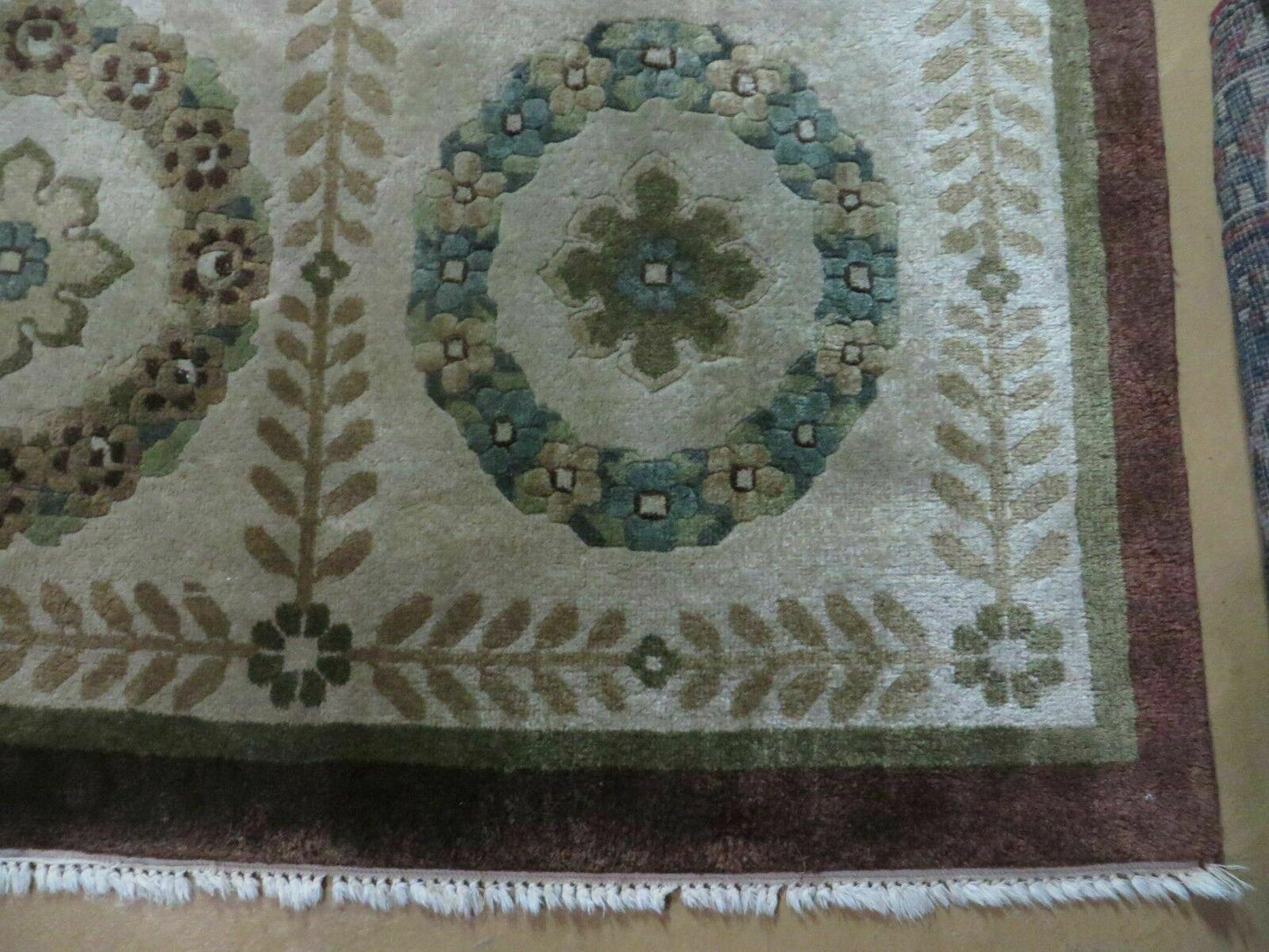 9' X 12' Modern Handmade Indo Lahore Wool Rug Art Deco Olive Ivory Nice Wow - Nuvé