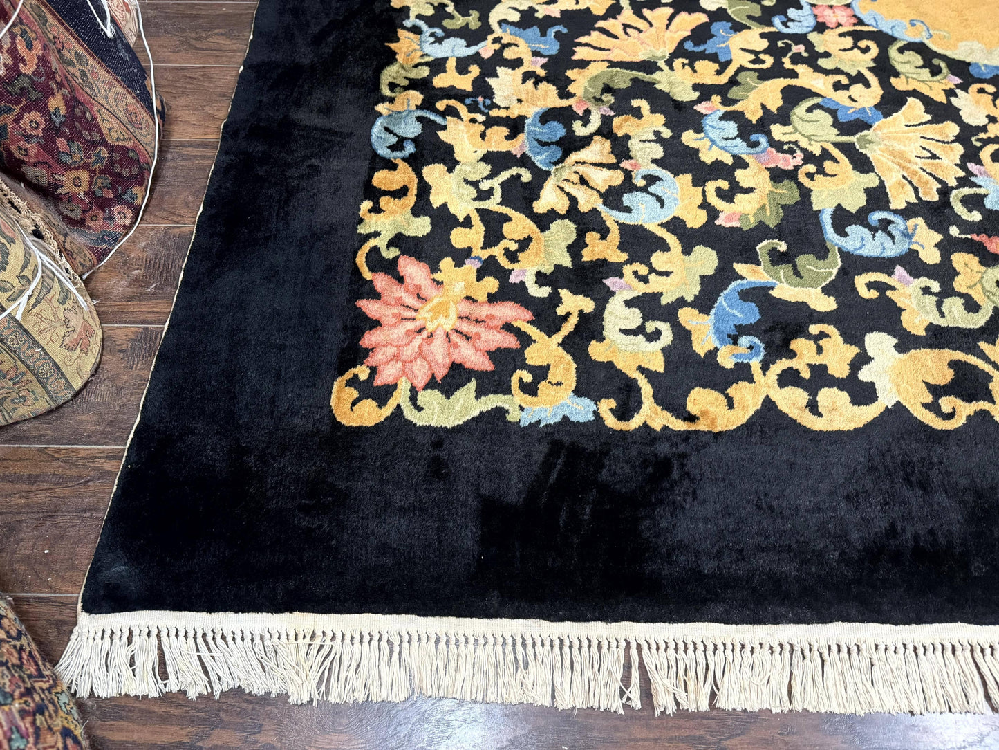 Antique Chinese Peking Rug 12.6 x 14.9, Palace Size Asian Oriental Carpet, Art Deco Rug, Rare - Nuvé