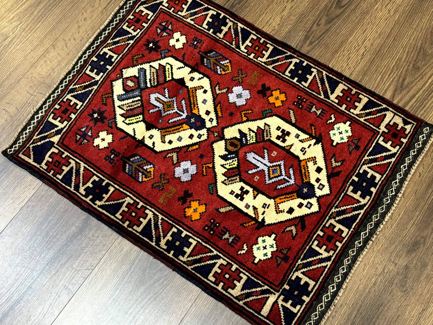 Small Persian Tribal Rug, Red and Ivory, Baluch Rug - Nuvé