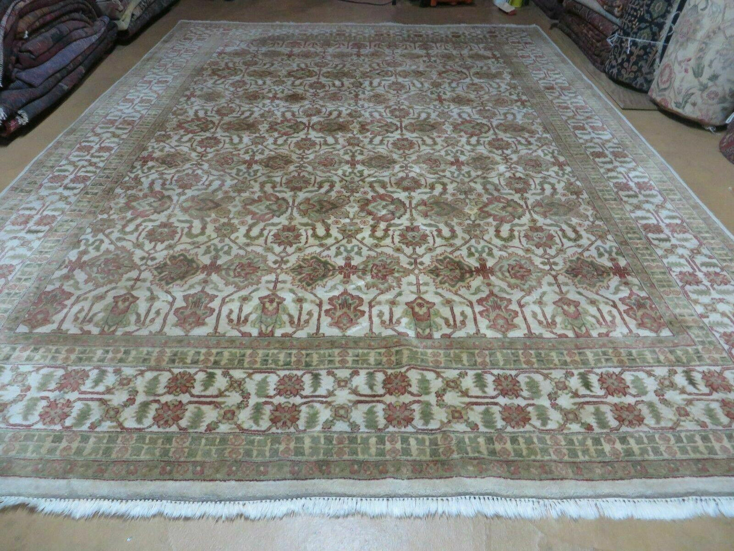 8' 5" X 12' Handmade India Agra Floral Oriental Wool Rug Tea Washed Carpet Nice - Nuvé