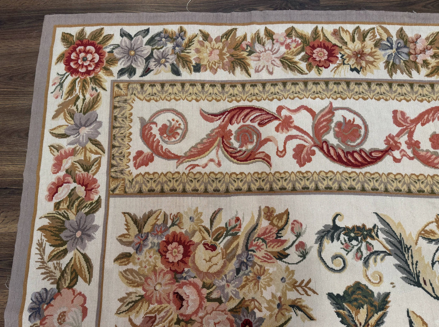 Aubusson Needlepoint Rug 10x14, Elegant European French Carpet, Vintage Carpet - Nuvé