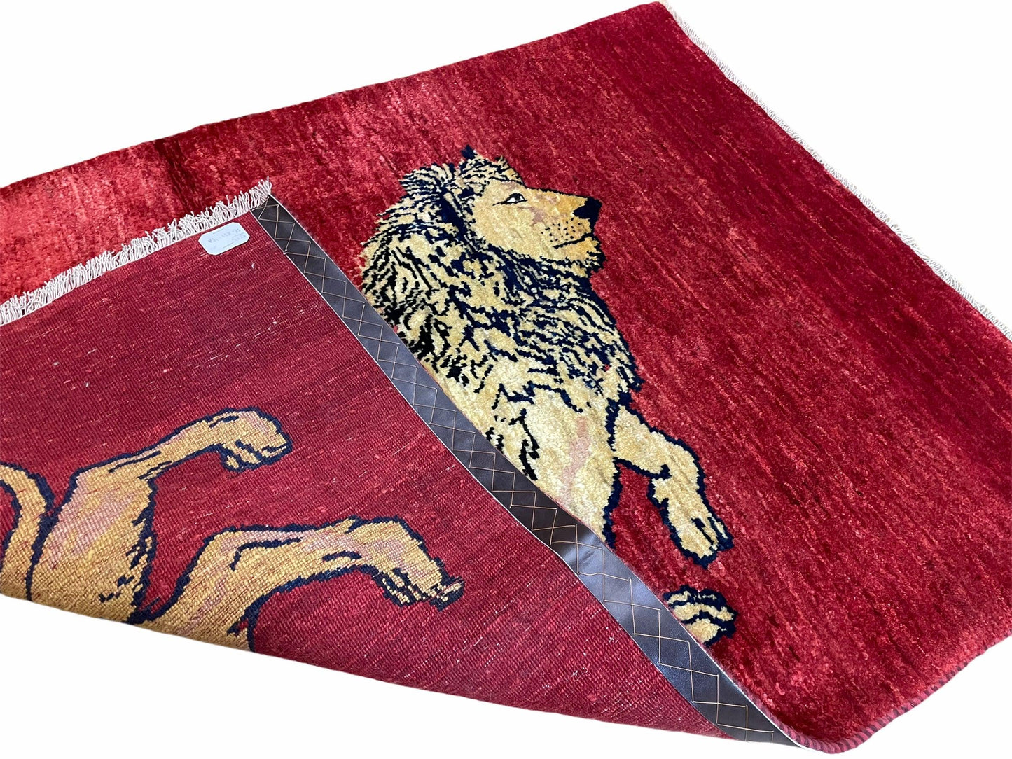 3 X 5 Handmade Hand-Knotted Quality Wool Rug New Vintage Lion Red Pictorial - Nuvé