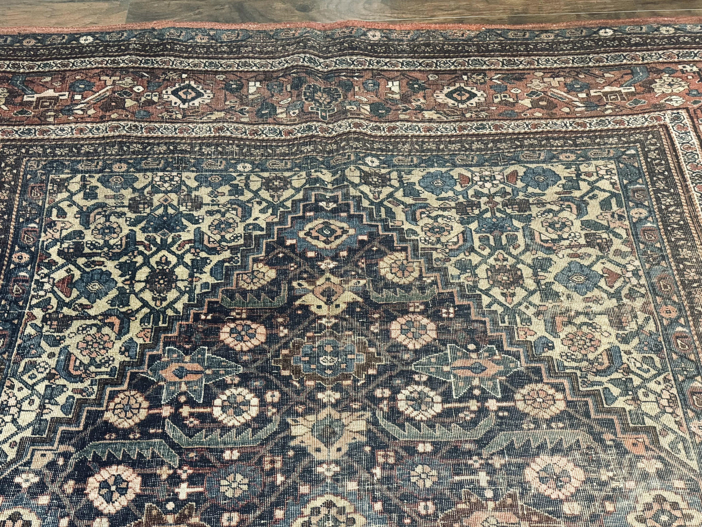 Antique Persian Bidjar Rug 8x15 – Navy Blue, Herati Pattern, Early 20th Century - Nuvé