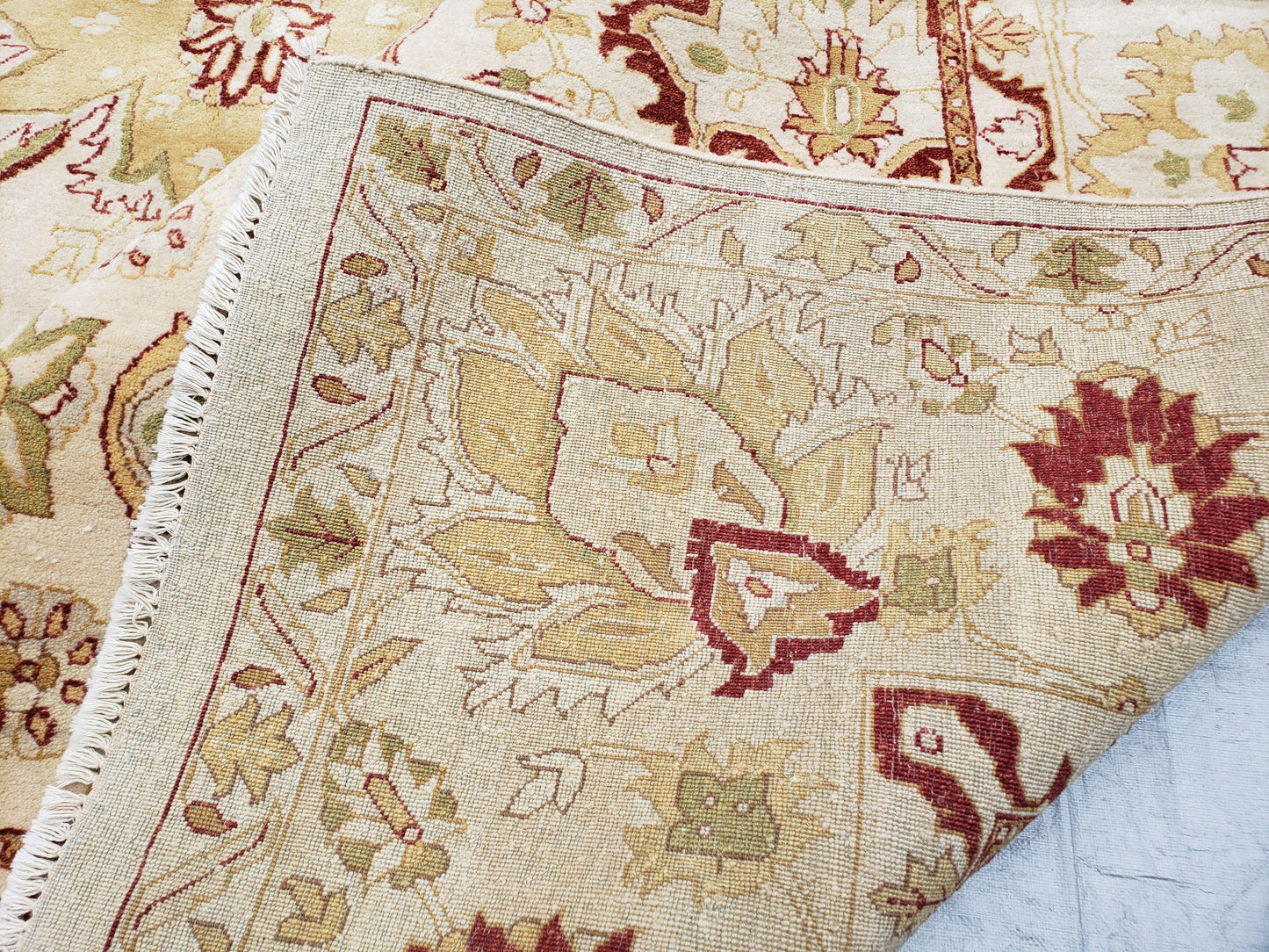Vintage Oushak Area Rug, Hand-Knotted, Wool, Cream Beige Maroon, 10x15 Rug, 10x14 Rug, Large Oriental Carpet - Nuvé