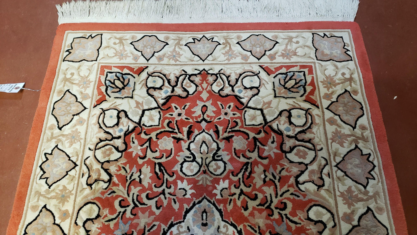 3x5 Red Chinese Plush Rug, Hand Knotted Soft Wool Carpet, Medallion Rug, Fine Vintage Rug, 120 Line, Small Area Rug - Nuvé
