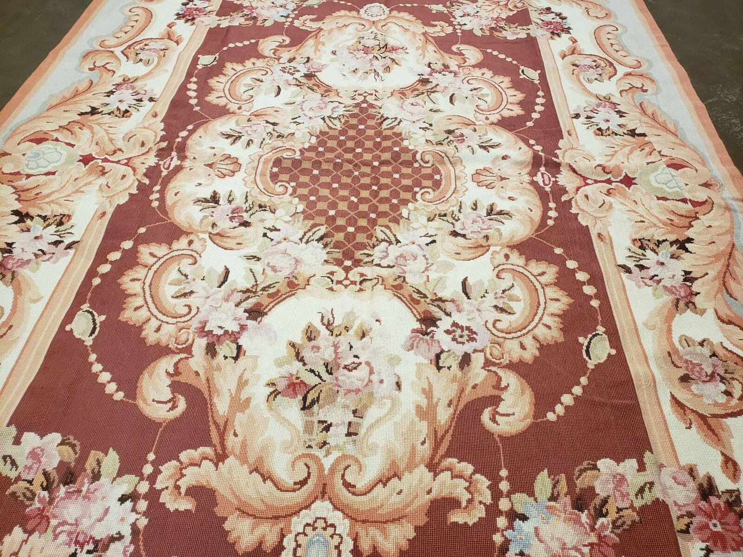 6' X 9' Vintage Handmade Chinese Needlepoint Wool Rug Flat Weave - Nuvé