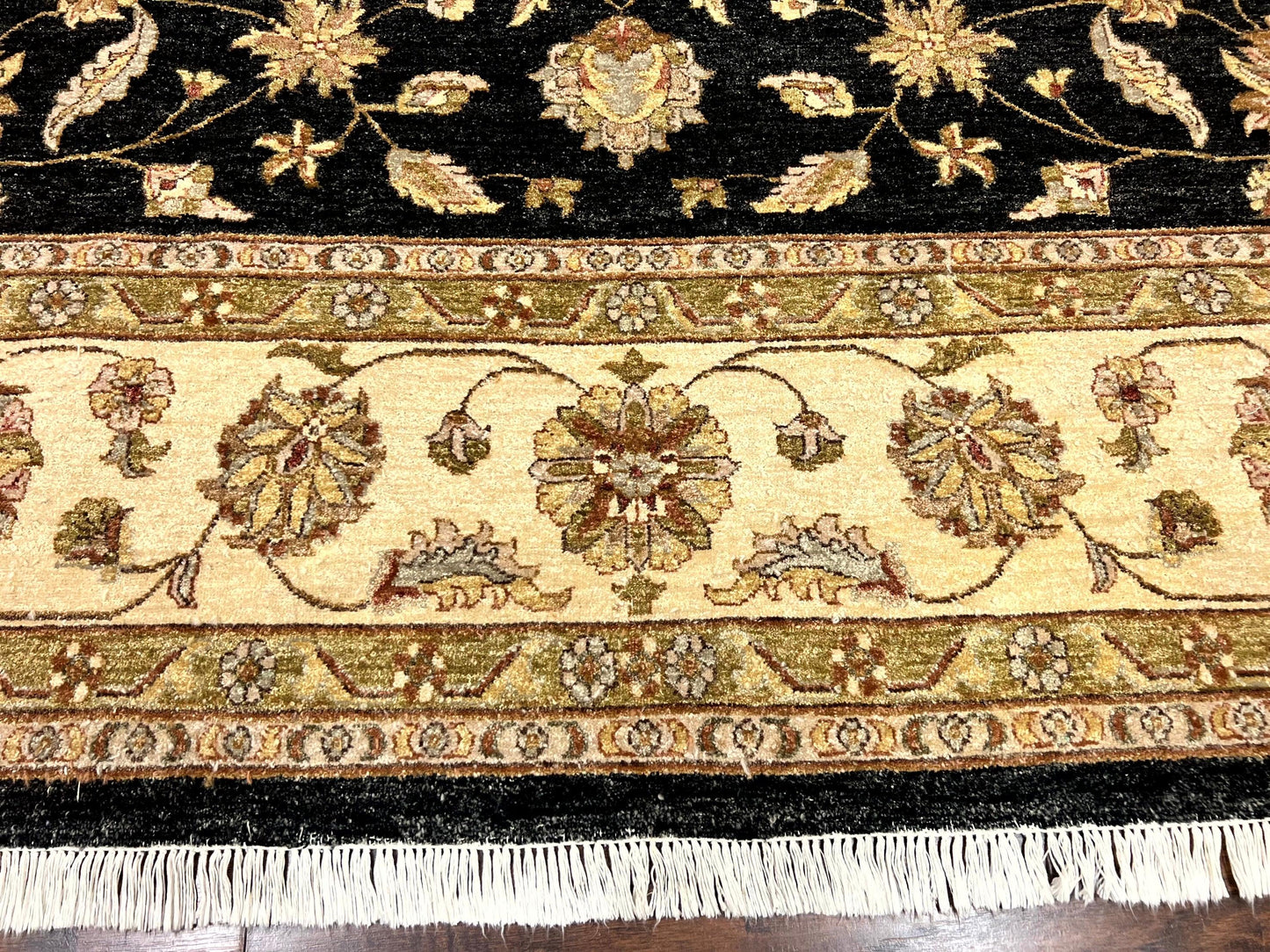 Indo Persian Rug 10x14, Charcoal and Beige, Floral Allover, Handmade Vintage Wool Carpet - Nuvé