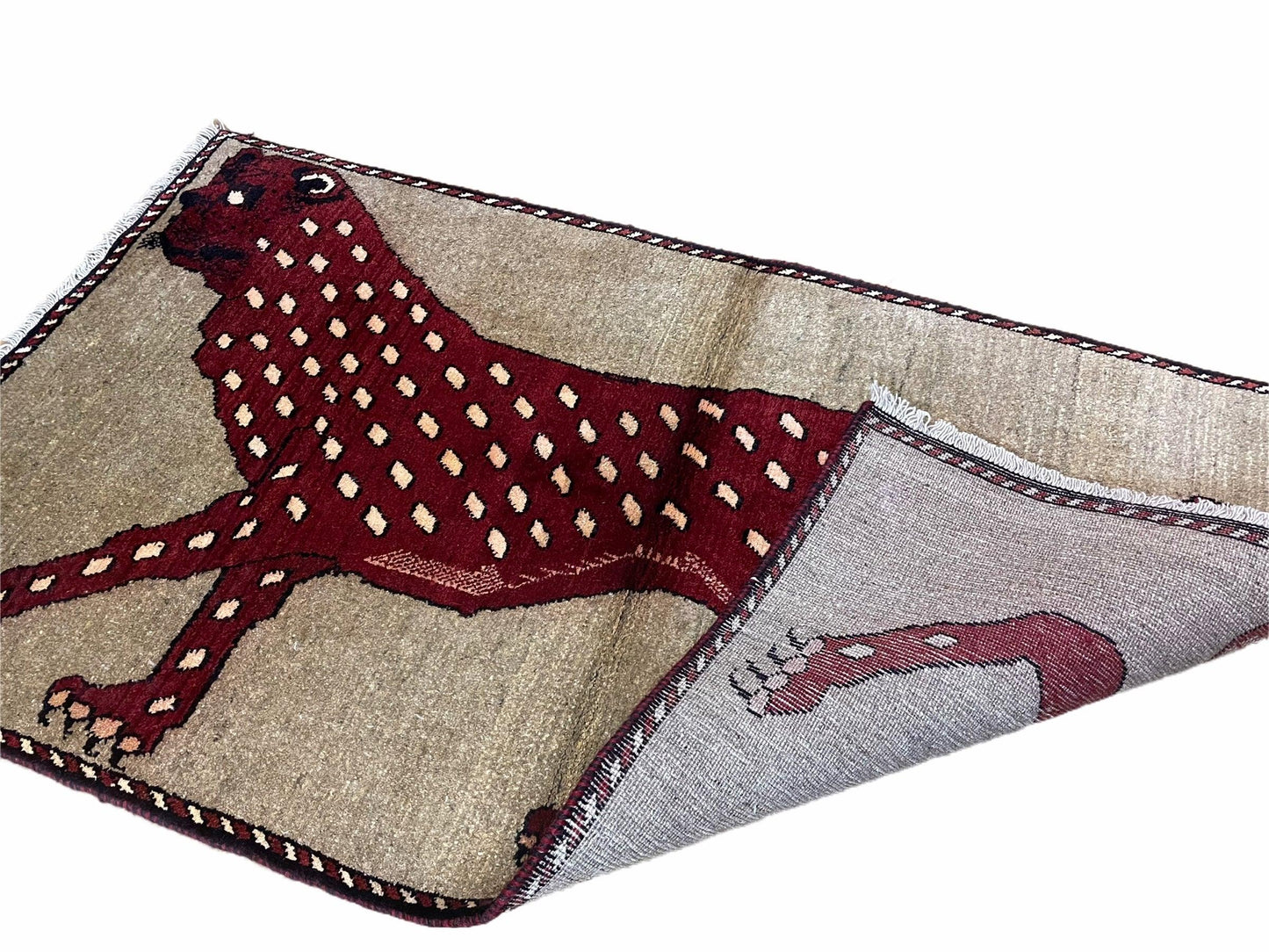 3 X 5 Handmade Hand-Knotteed New Vintage Rug Quality Wool Leopard Burgundy Beige - Nuvé