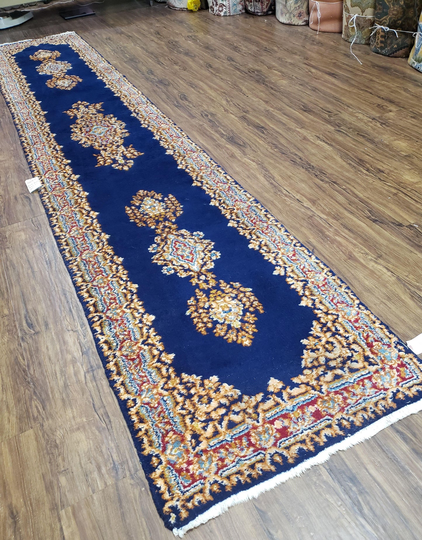 Semi Anique Dark Blue Persian Kerman Runner, 2'7" x 13'5" - Nuvé