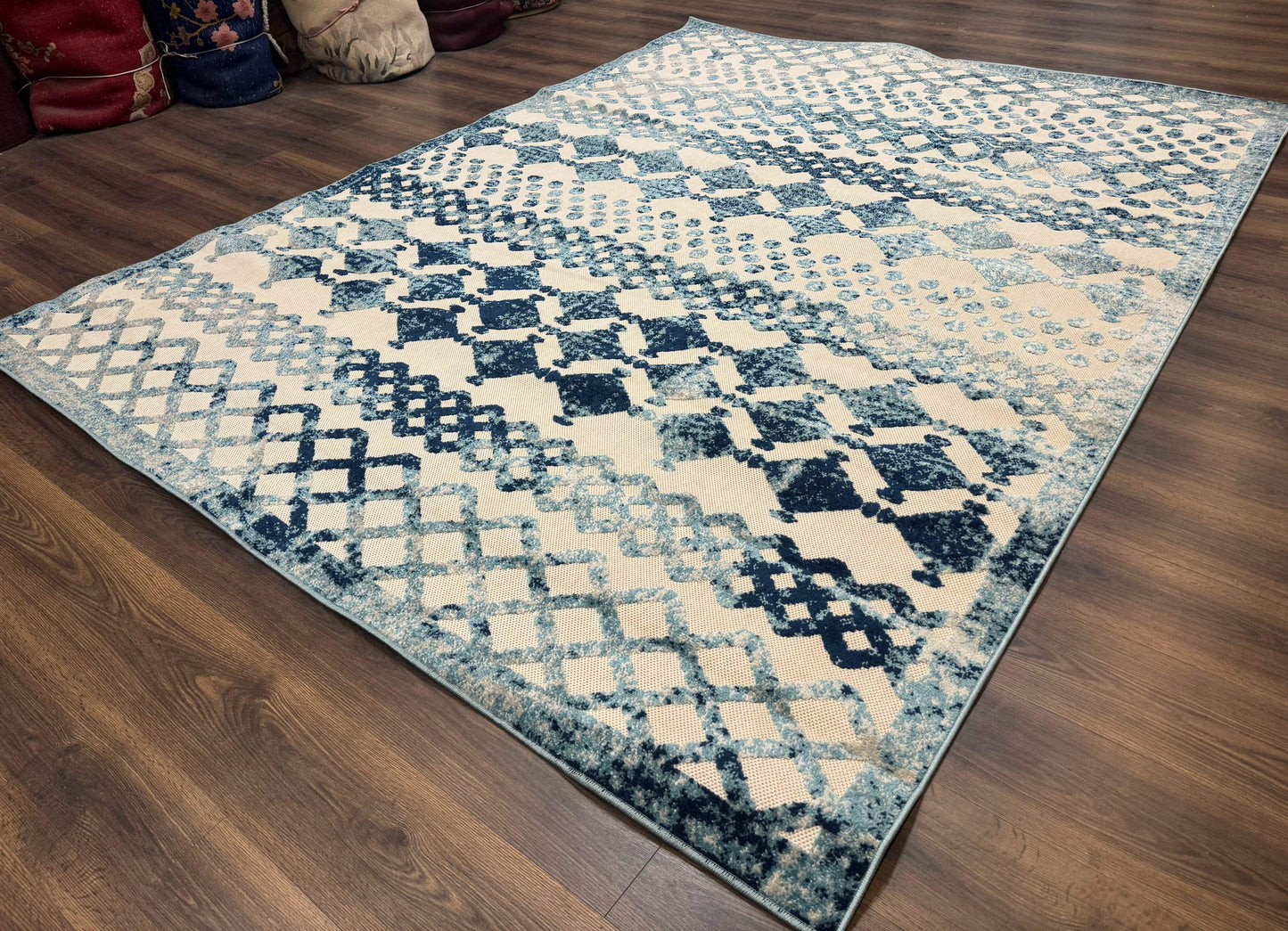 Modern Rug 8x10, Abstract Rug, Oat and Blue, Raised Pattern, Modway Rug Collection - Nuvé