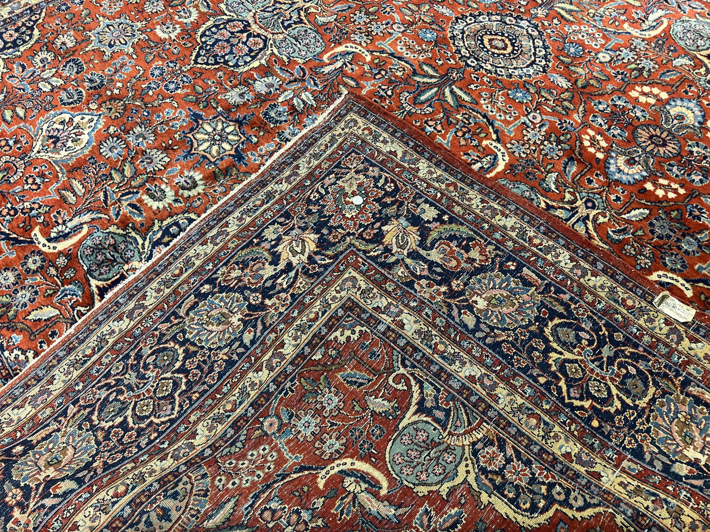 Persian Sarouk Rug 9x12, Red and Dark Blue Floral Allover Antique Persian Carpet, Handmade Wool Qazvin Rug - Nuvé