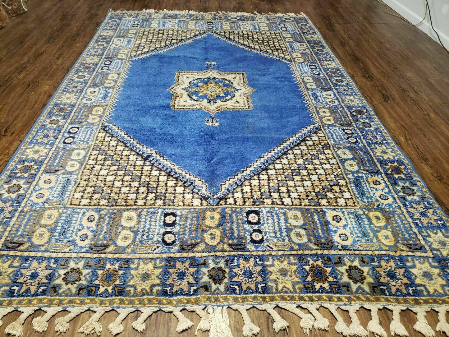 7' X 10' 5" Handmade Moroccan Urban Rabat Wool Carpet Blue Area Rug - Nuvé