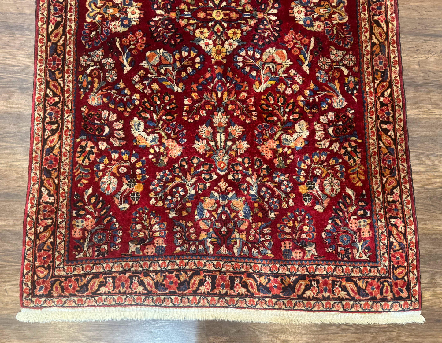 Antique Persian Sarouk Rug 4x6, Floral, Red, Wool Hand Knotted Fine 225 KPSI - Nuvé