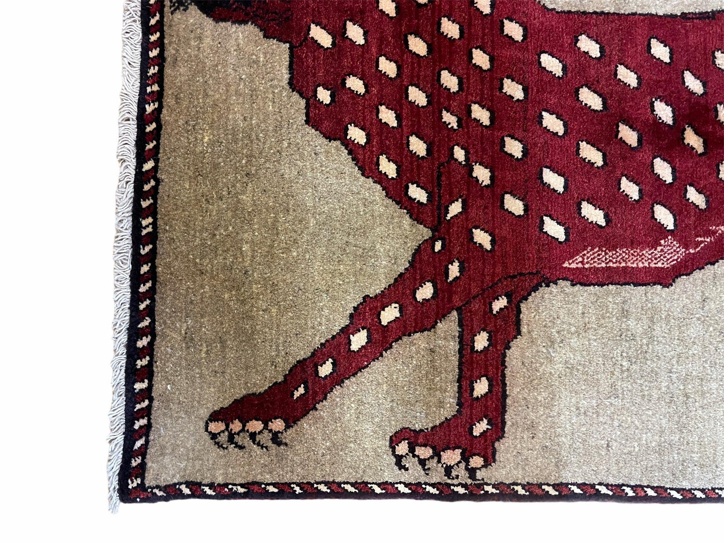 3 X 5 Handmade Hand-Knotteed New Vintage Rug Quality Wool Leopard Burgundy Beige - Nuvé