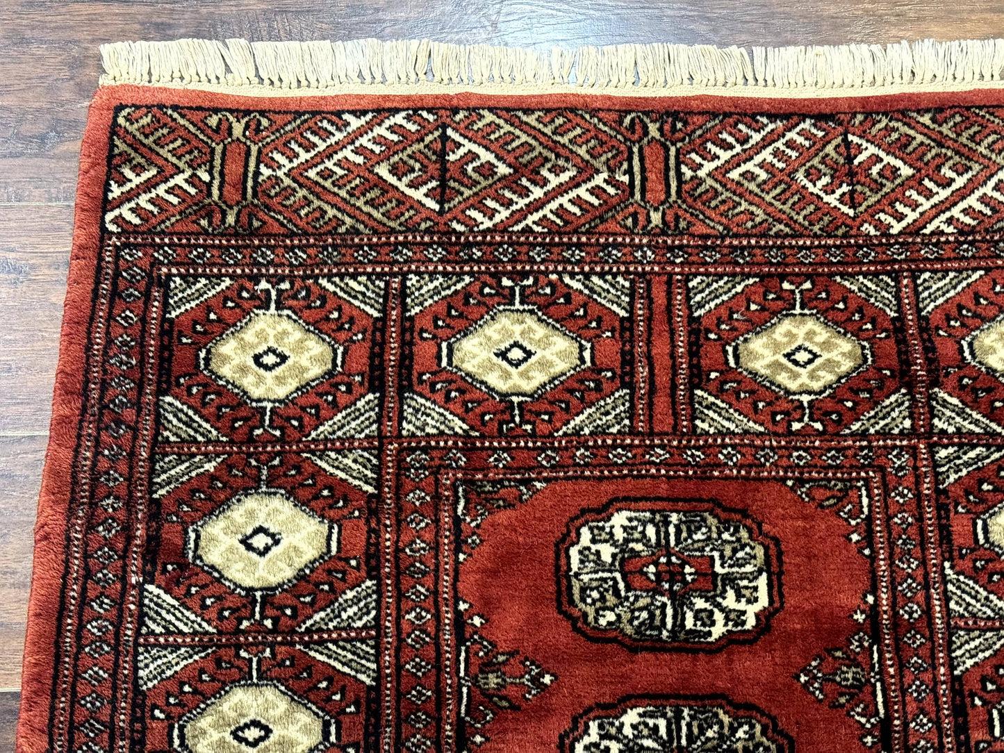 Red Pakistani Turkoman Rug 3x5, Bokhara Design, Vintage, Signed - Nuvé