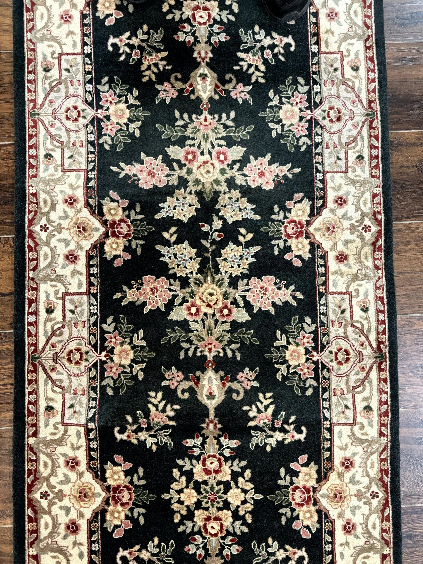 Long Pak Persian Runner Rug 2.7 x 21, Floral Allover, Dark Green and Beige, Handmade Wool Runner Rug, 21ft Runner for Hallway - Nuvé