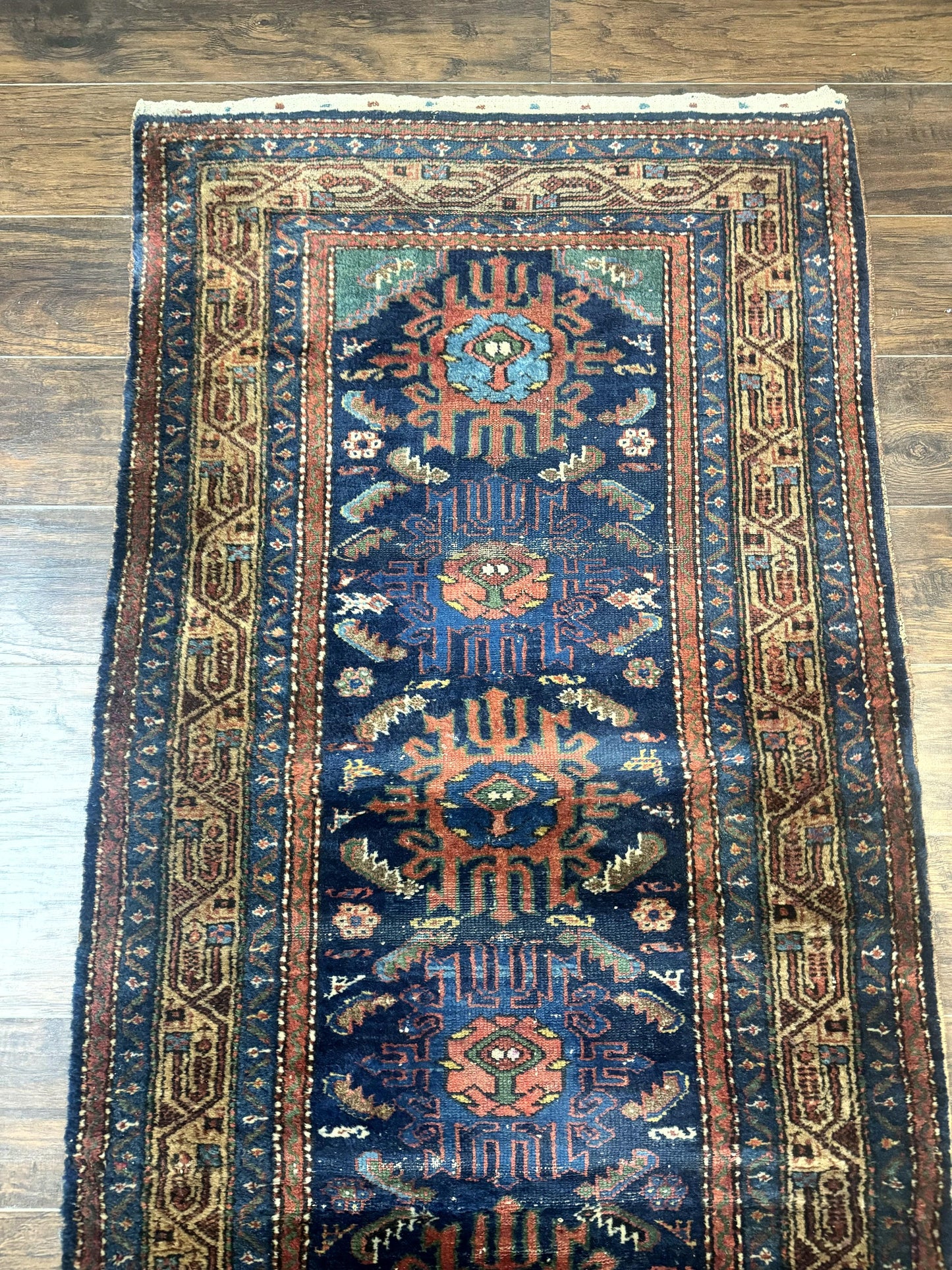 Antique Persian Sarab Runner 3x17, Blue Persian Runner Rug, Long Handmade Wool Carpet for Hallway, Rare, Tribal - Nuvé