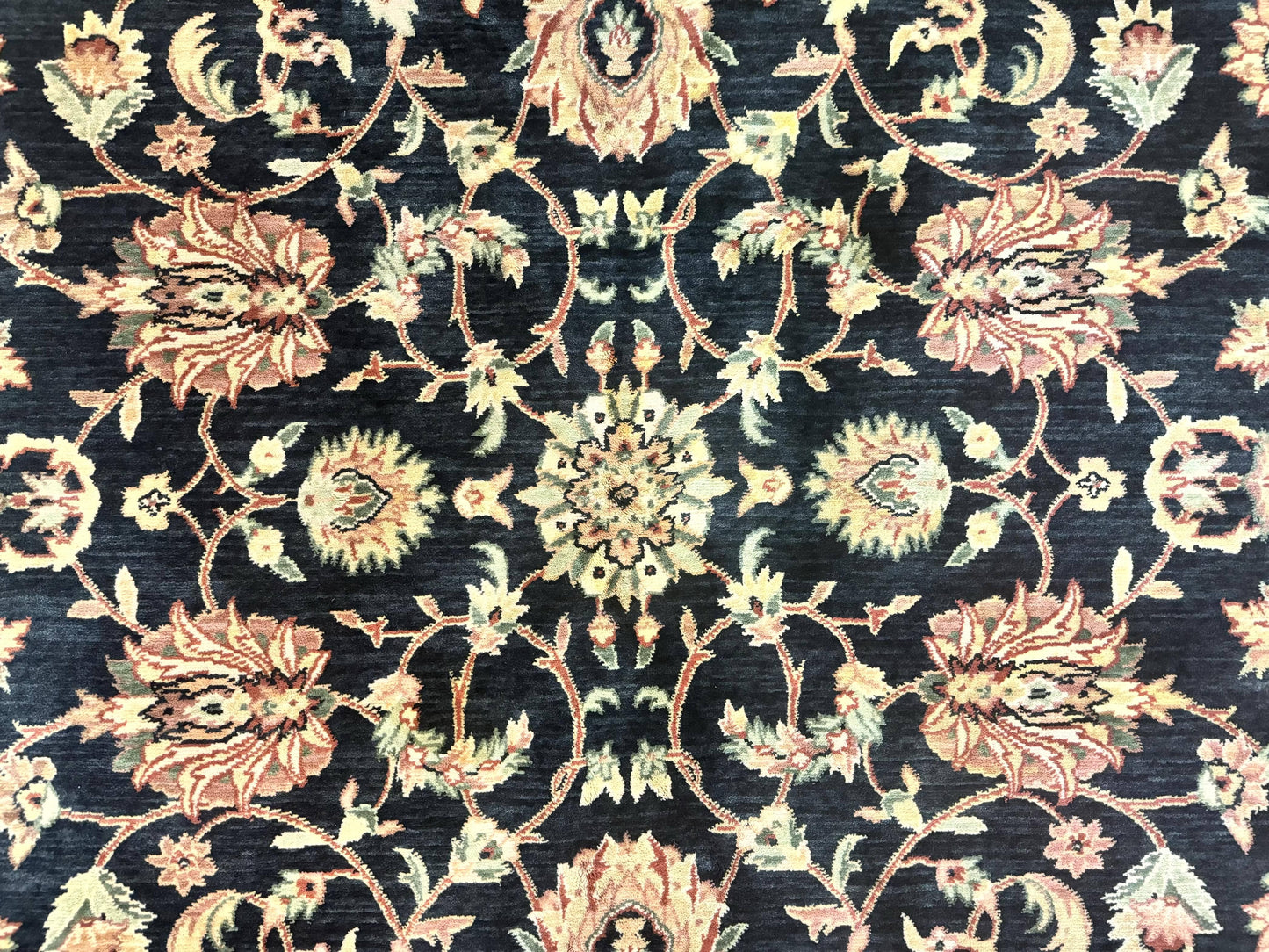 Vintage Oriental Rug 8x11, Floral Persian Design Carpet, Turkish Power Loomed Rug, Navy Blue Red Cream - Nuvé