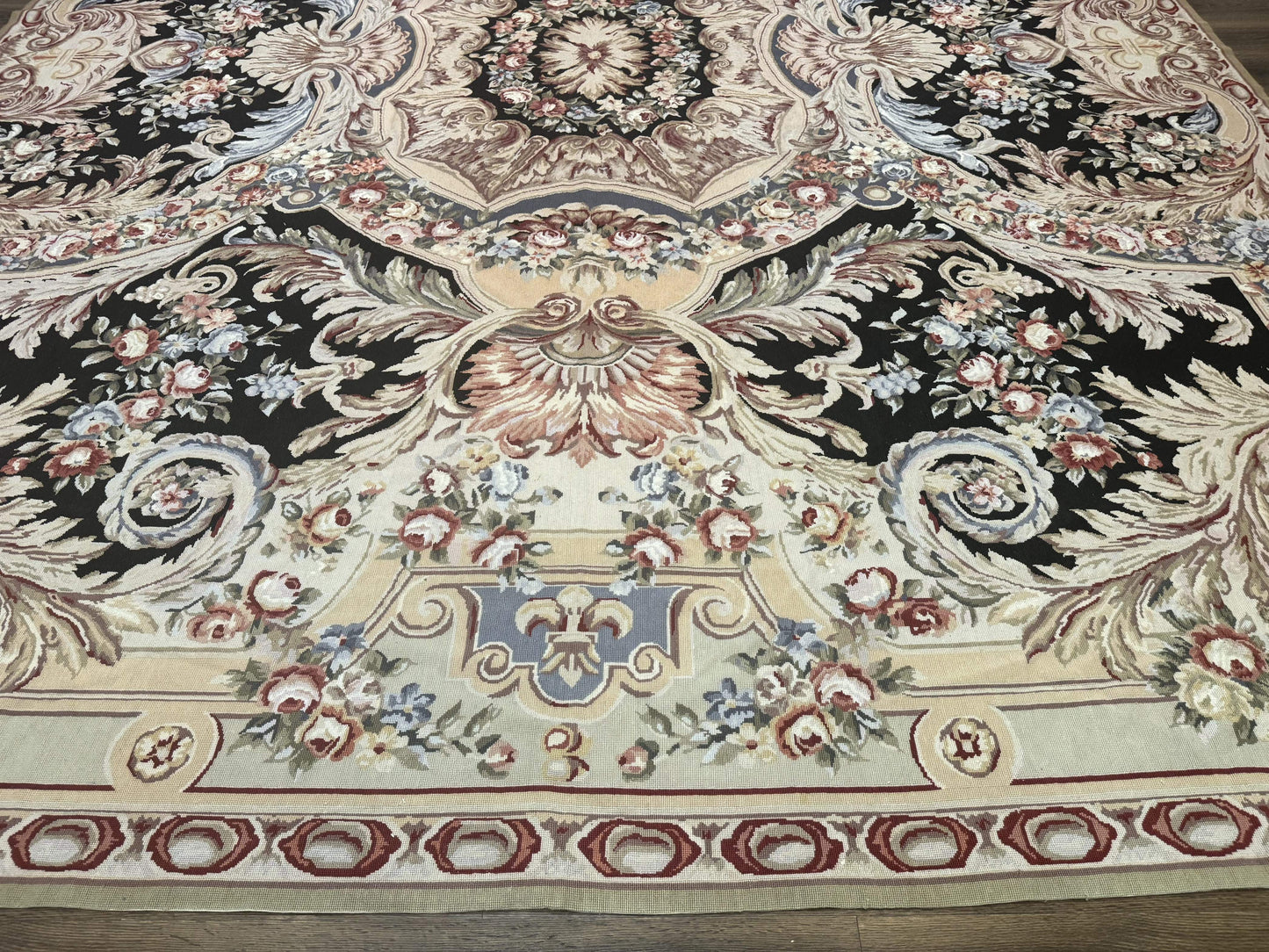 Wonderful Needlepoint Rug 10x14, Large Aubusson Carpet, Floral, Elegant, European Design - Nuvé