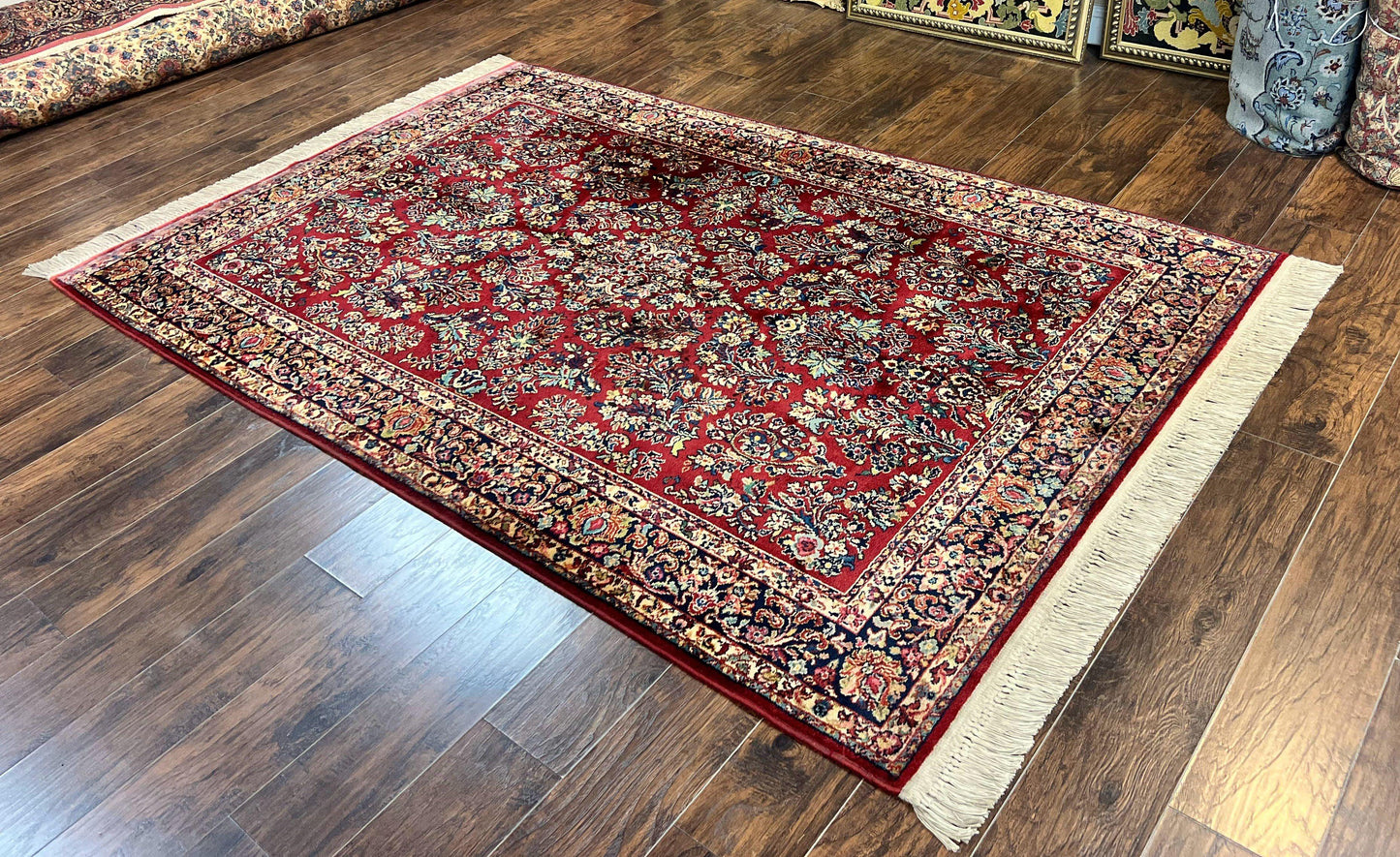 Karastan Rug 5.9 x 9 Red Sarouk #785, Wool Karastan Carpet, Original 700 Series, Vintage Karastan Oriental Rug Discontinued - Nuvé