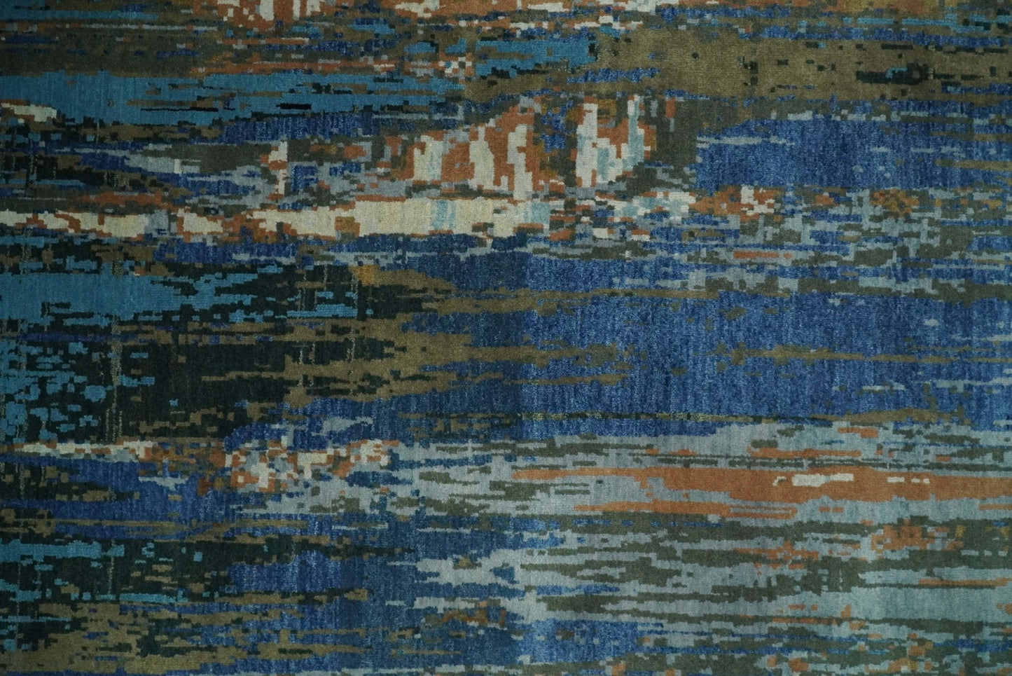 8x10 Fine Hand Knotted Blue and Brown Modern Abstract Wool Area Rug | AGR42 - Nuvé