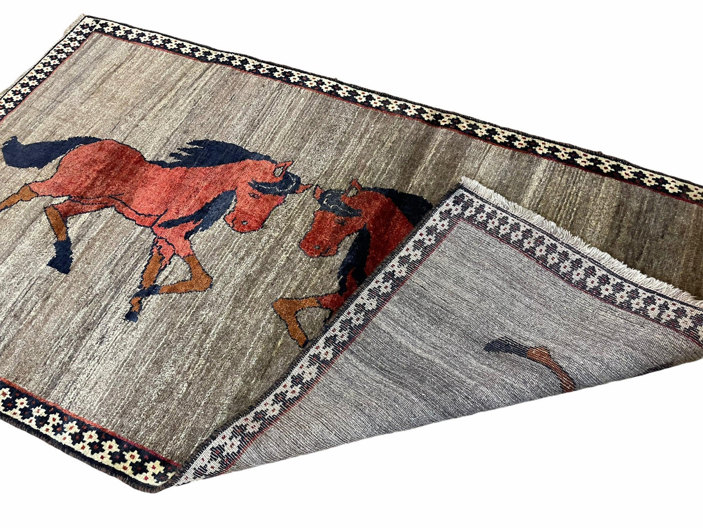 4 X 7 Handmade Hand-Knotted Quality Wool Rug Pictorial Horses Veggie Dyes Tribal - Nuvé