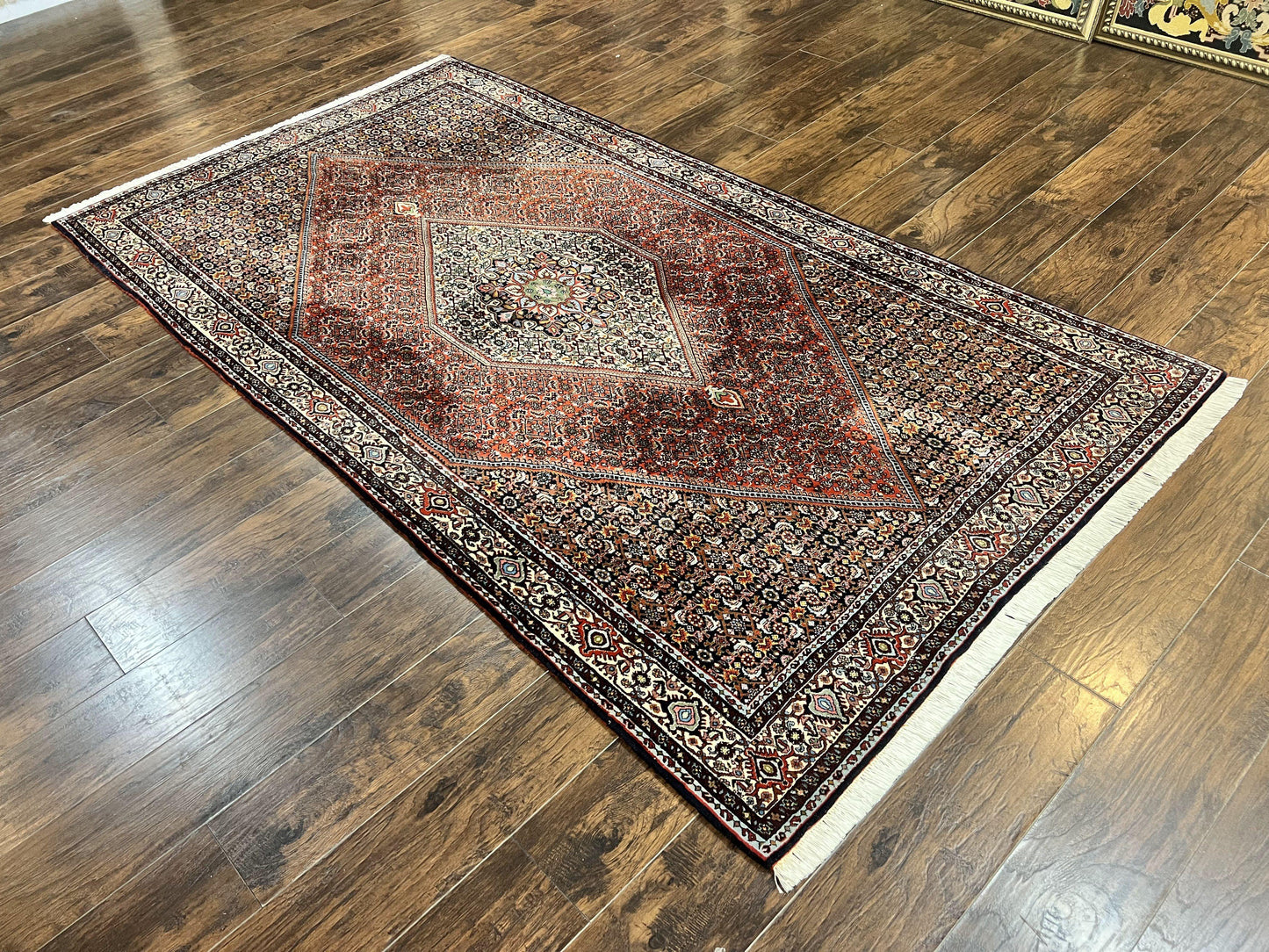 Persian Bidjar Rug 5x10, Wool Hand Knotted Vintage Carpet, Highly Detailed, Mahi Herati Pattern, 5 x 10 Oriental Rug - Nuvé