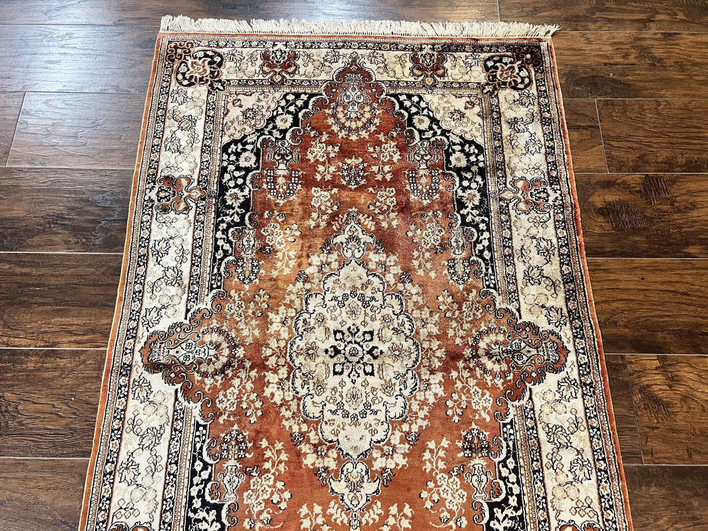 Turkish Silk Rug 3x5, Very Fine 400 KPSI, Floral Medallion, Handmade Hand Knotted Silk on Silk Oriental Carpet - Nuvé