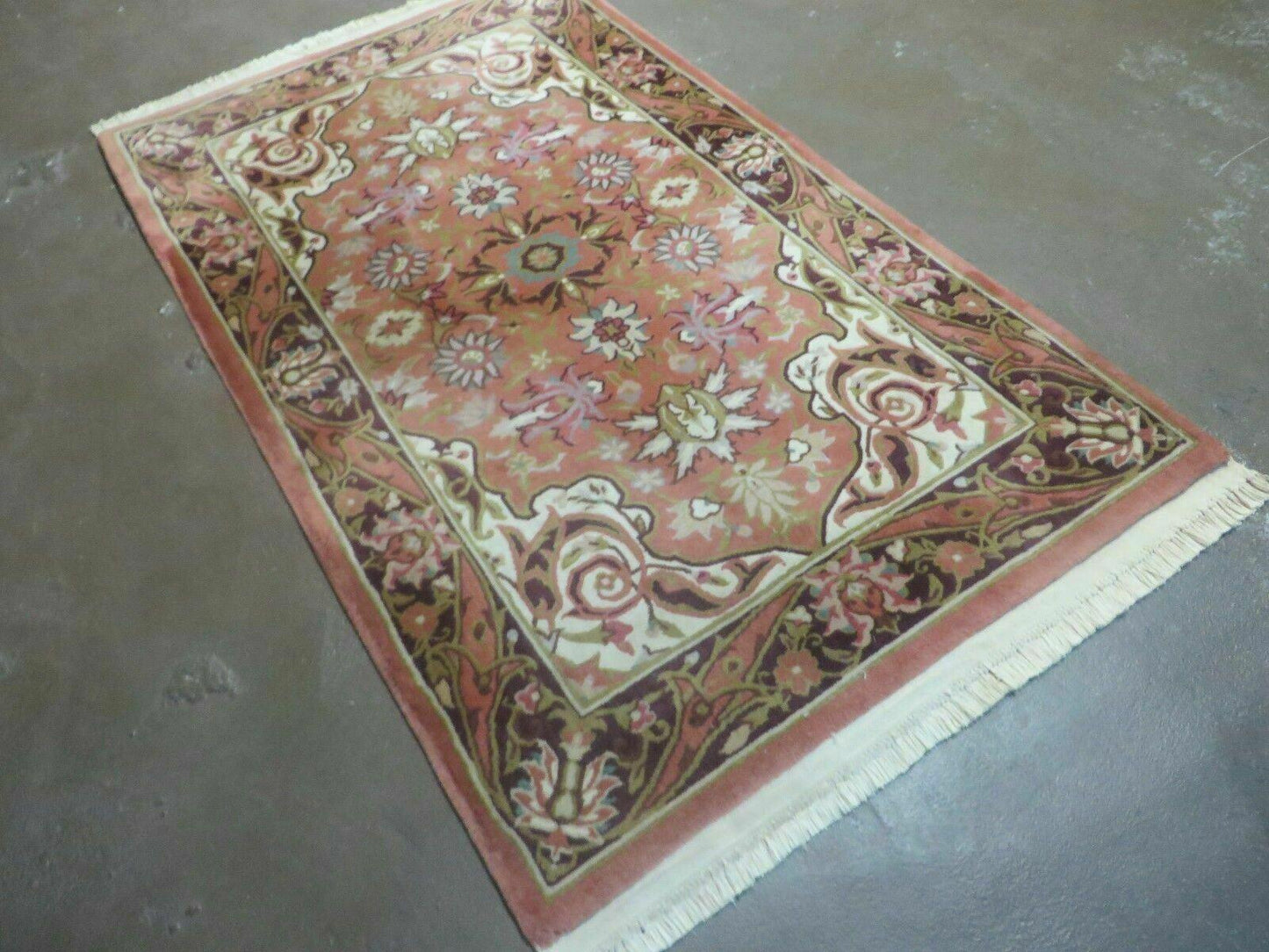 Chinese Wool Rug 3x5 Vintage Handmade Oriental Carpet Floral Medallion - Nuvé