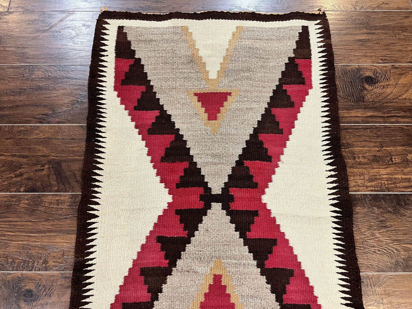 Antique Navajo Rug 2x4, Collectible Native American Wool Handmade Rug, Ivory Black Red Gray, Vintage Navajo Textile - Nuvé