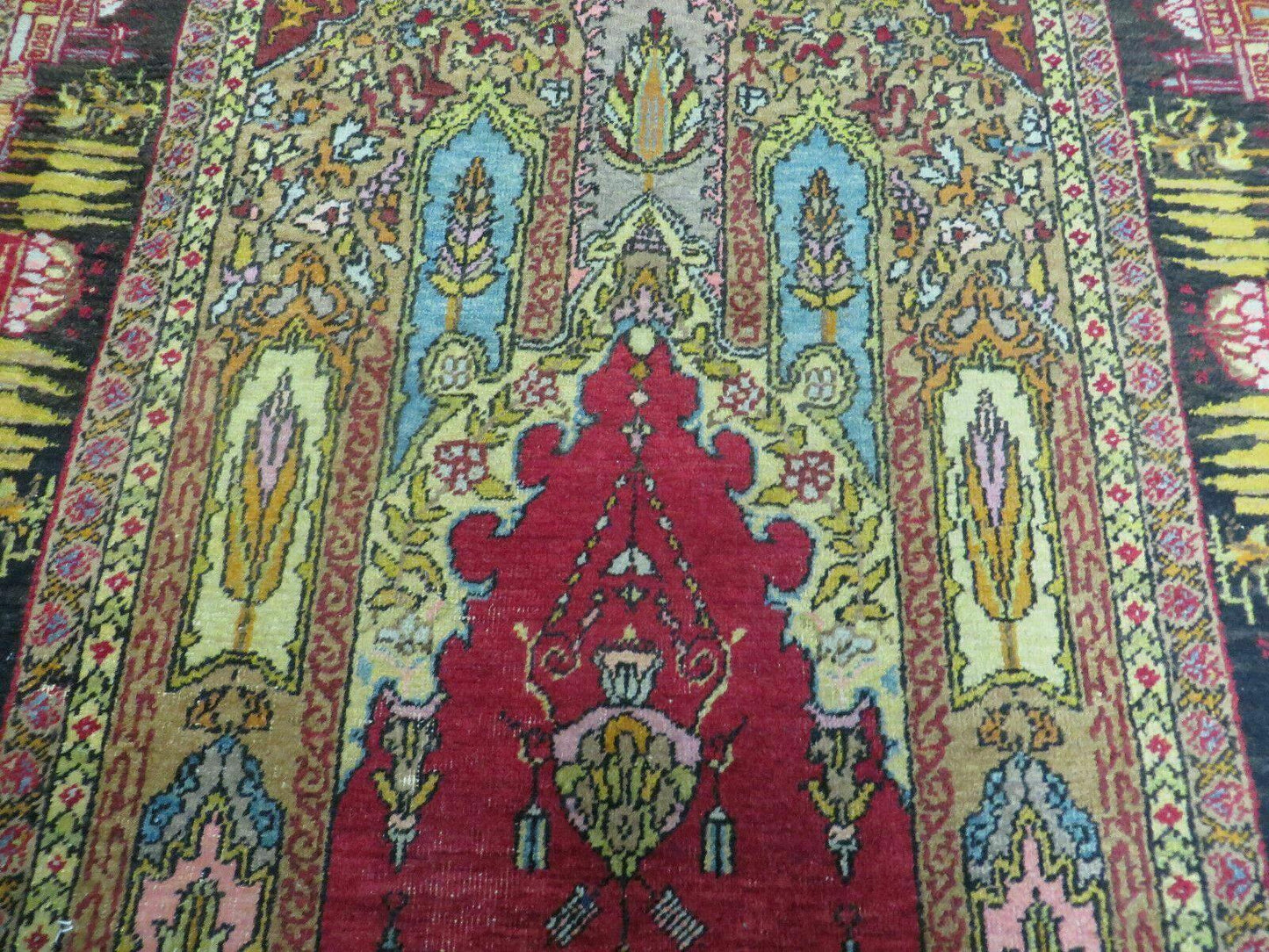 4' X 6' Antique 1920s Handmade Turkish Mehrab Design Wool Rug Lantern Beautiful - Nuvé