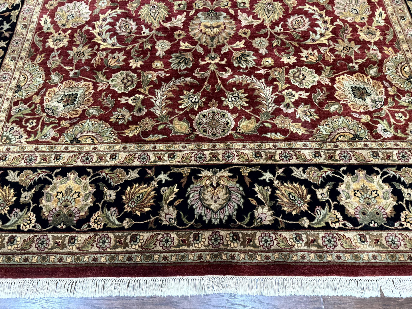 Indian Agra Rug 10x14, Traditional Oriental Carpet, Room Sized Wool Area Rug, Floral, Maroon - Nuvé