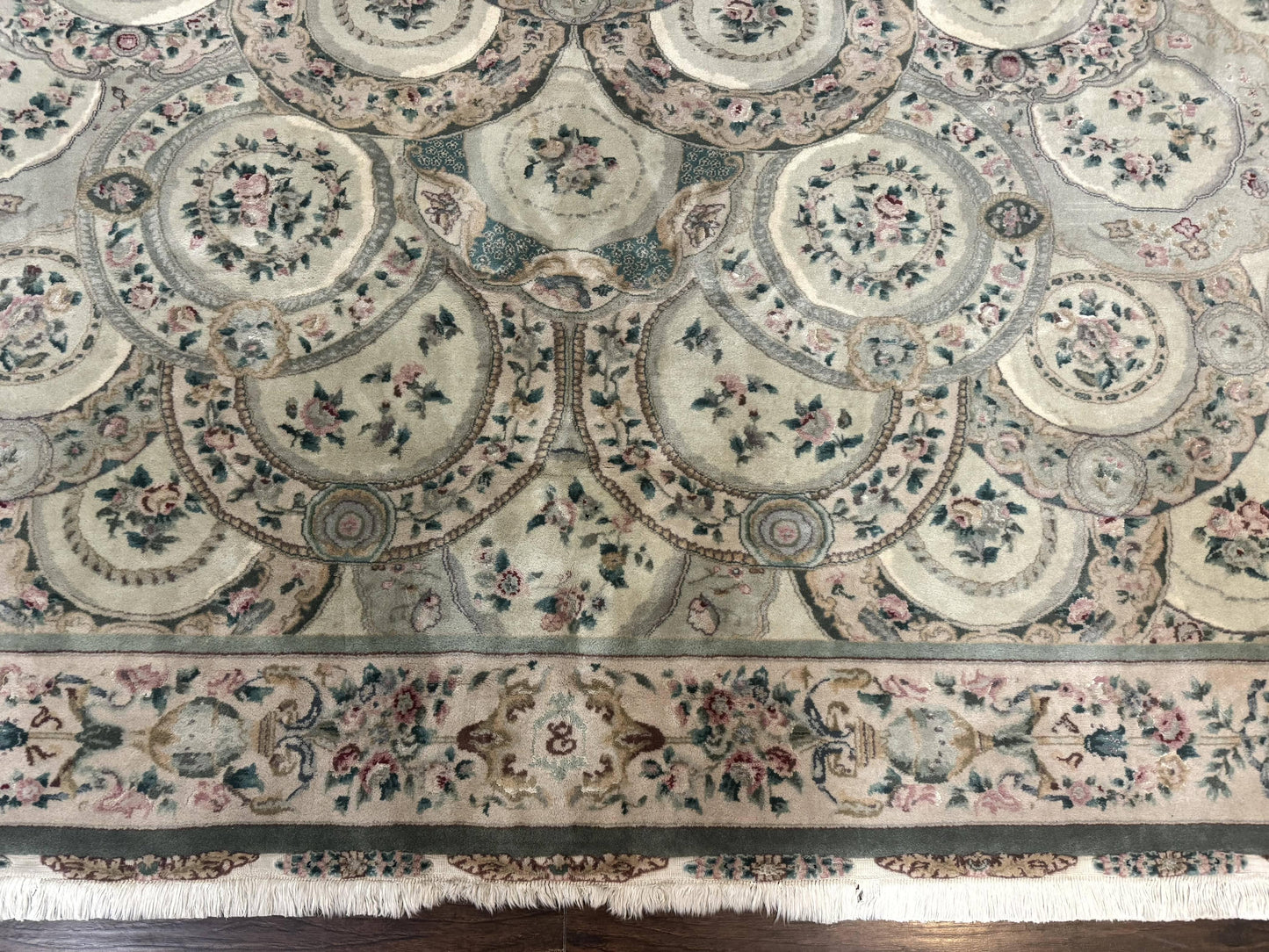 Pak Persian Rug 9x12, Wool with Silk Highlights, European Design, Floral, Green - Nuvé