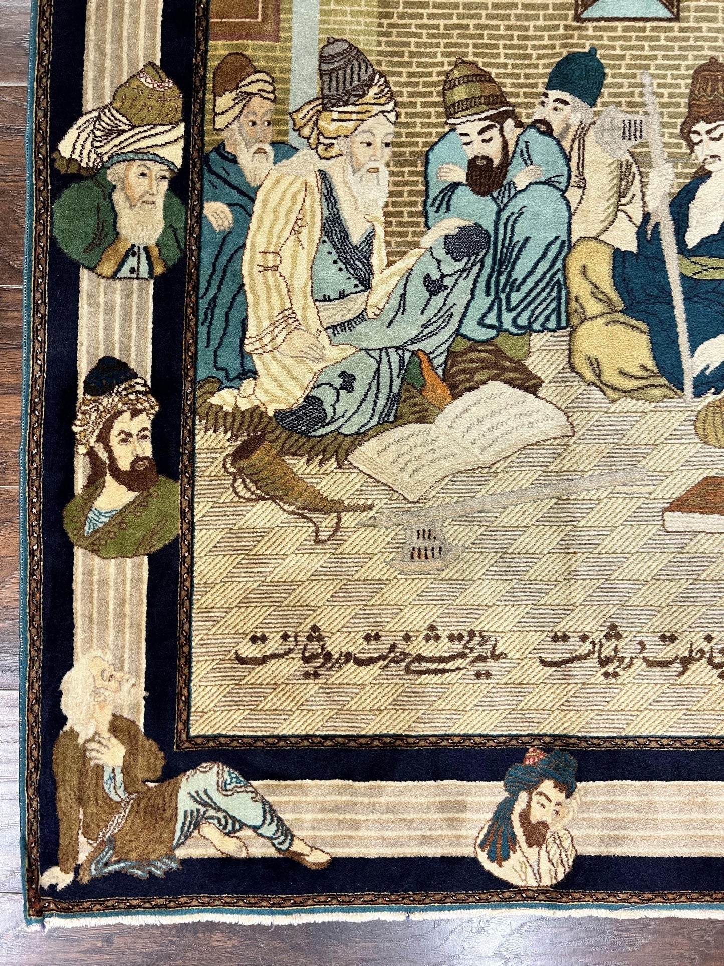 Persian Tabriz Pictorial Rug 3x5, Wall Hanging Carpet, Very Fine 60 Raj 475 KPSI, Hand Knotted Vintage Semi Antique, Wool, Persian Poetry - Nuvé