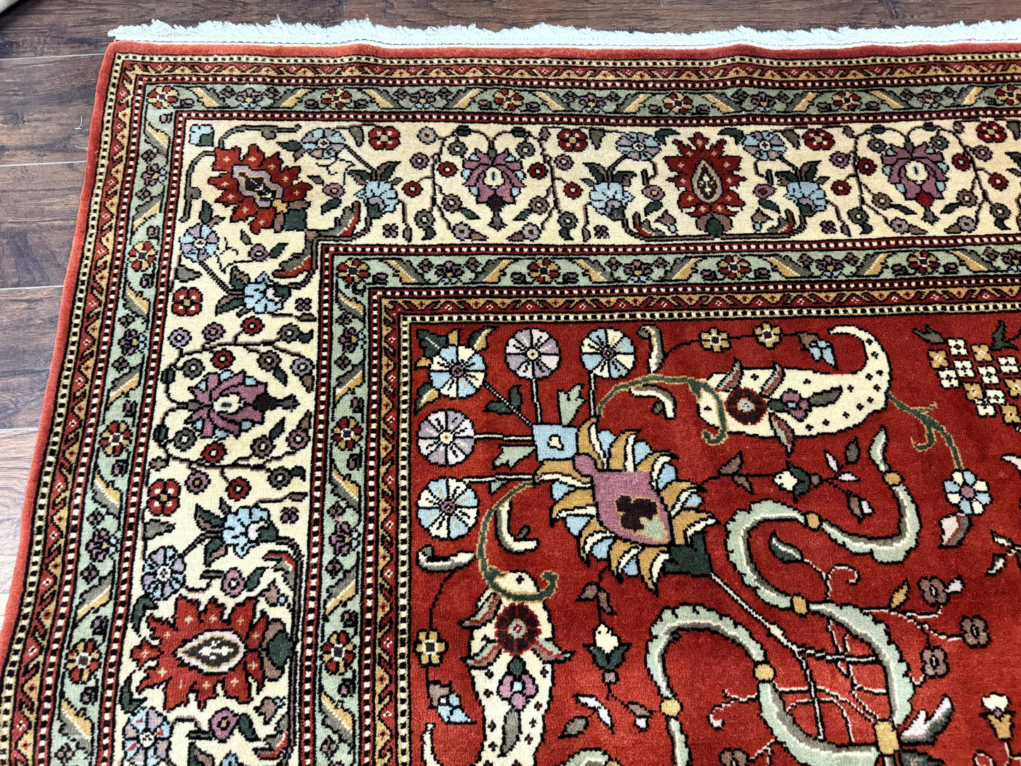 Romanian Rug 10x13, Vintage Handmade Wool Carpet, Floral Pattern, Birds, Red and Cream, Signed By Masterweaver, Persian Rug - Nuvé