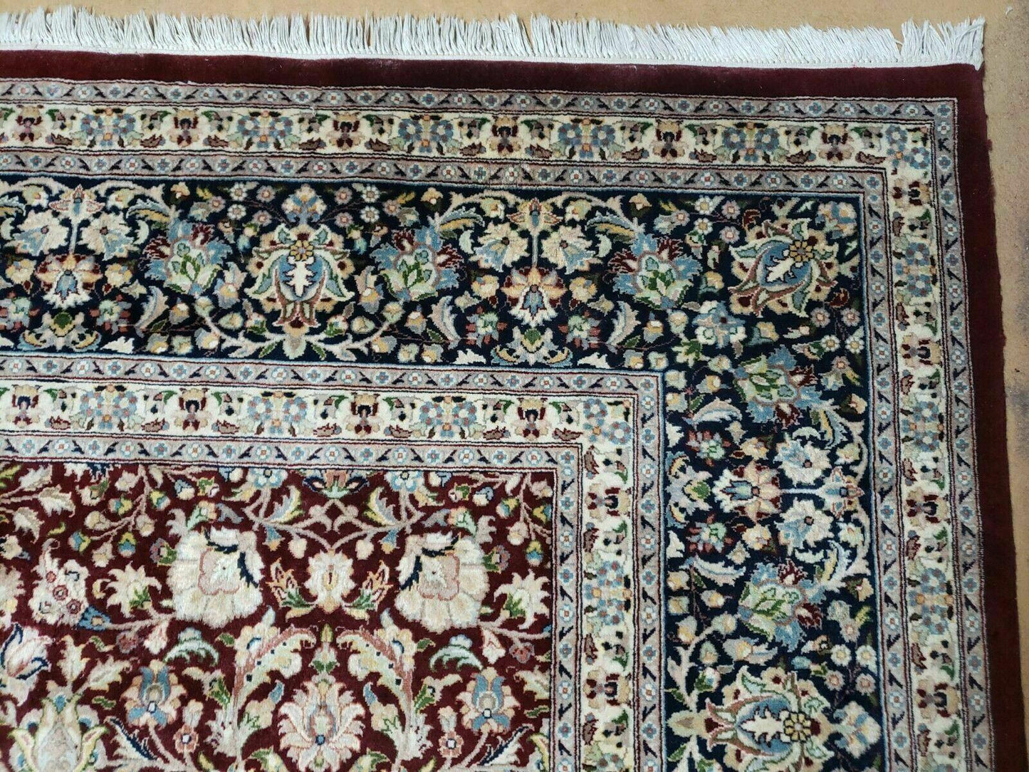 Persian Rug 9x12, Floral Allover, Very Fine, Handmade, Room Sized Oriental Carpet, Sino Persian, Maroon and Navy Blue - Nuvé
