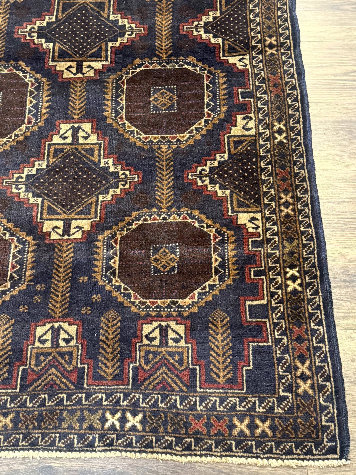 Navy Blue Afghan Balouch Rug 4x6, Handmade, New - Nuvé