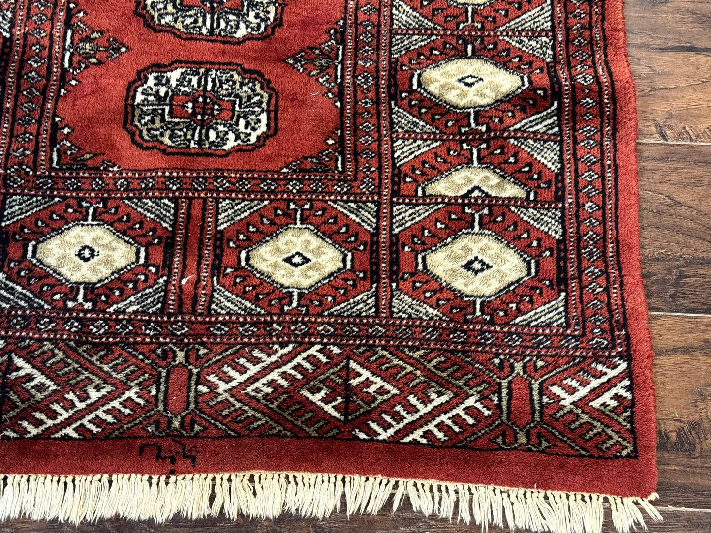 Red Pakistani Turkoman Rug 3x5, Bokhara Design, Vintage, Signed - Nuvé