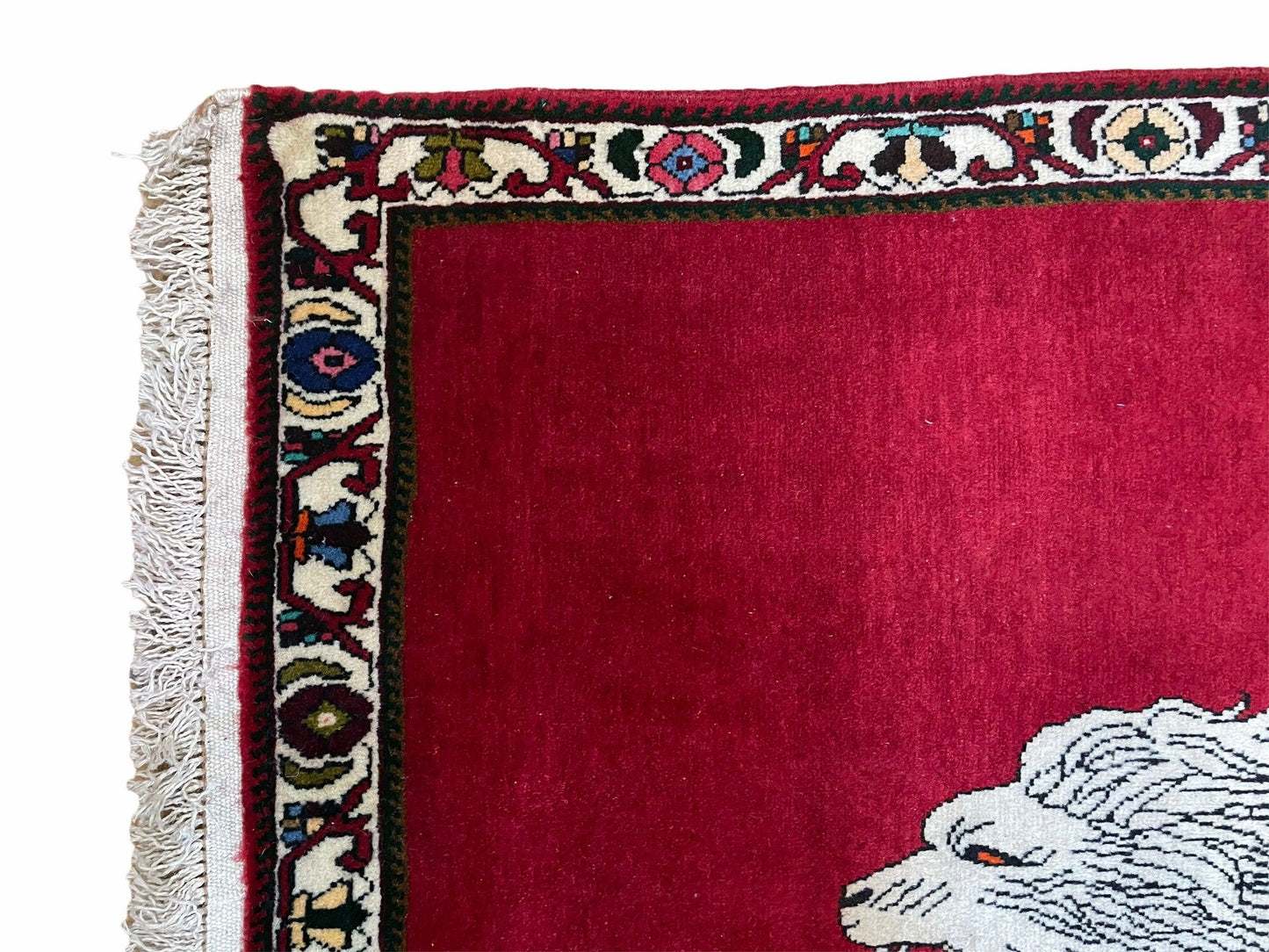 4 X 6 Handmade Hand-Knotted Quality Wool Rug Zagros Lion Red Ivory Tribal Rug - Nuvé
