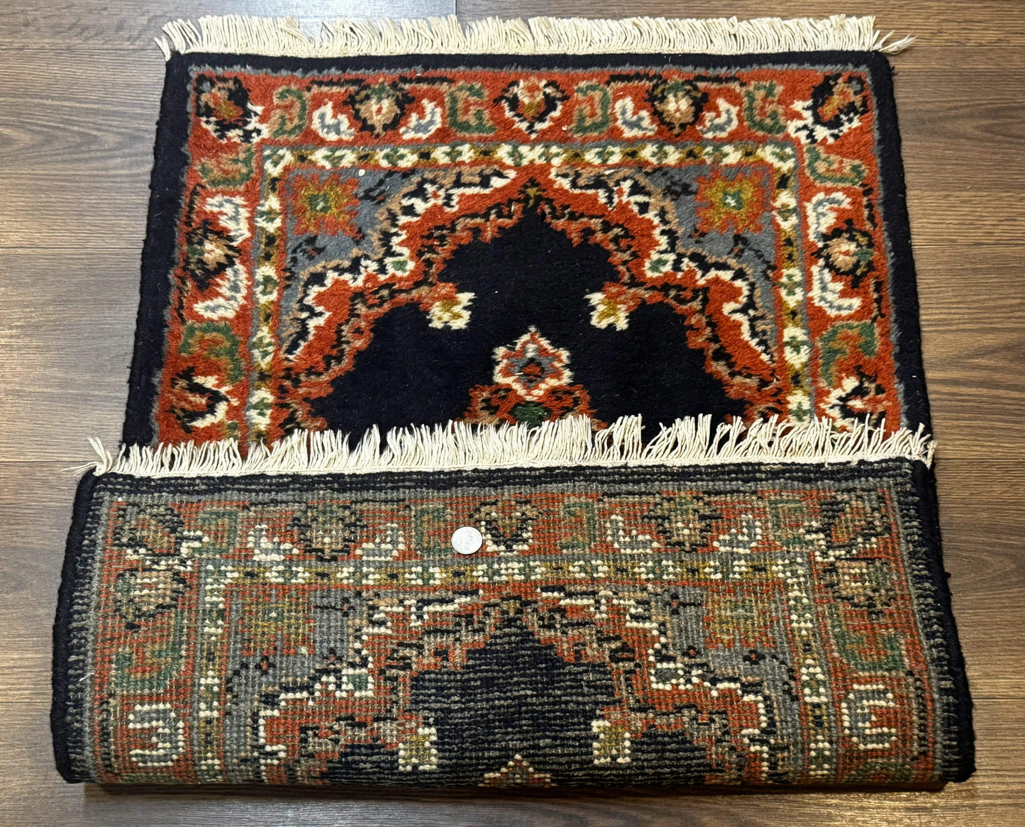 Small Indo Persian Rug 2x3, Navy Blue & Terracotta, Wool, Handmade - Nuvé