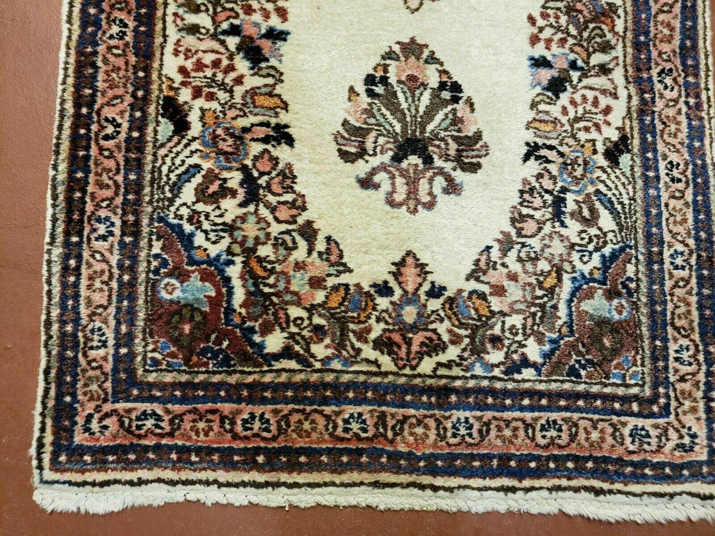 2' 7" X 4' Vintage Handmade Indian Medallion Wool Floral Beige Rug - Nuvé