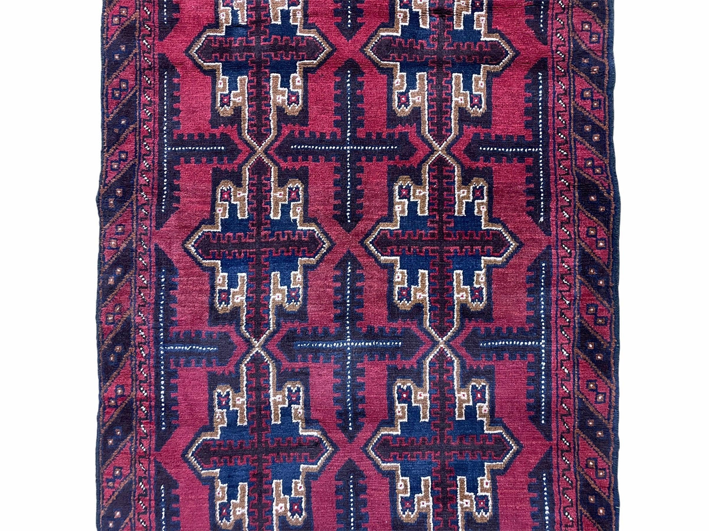 3X5 Vintage Handmade Tribal Wool Rug Balouchi Rug Afghan Rug Red Beige Blue Nice - Nuvé