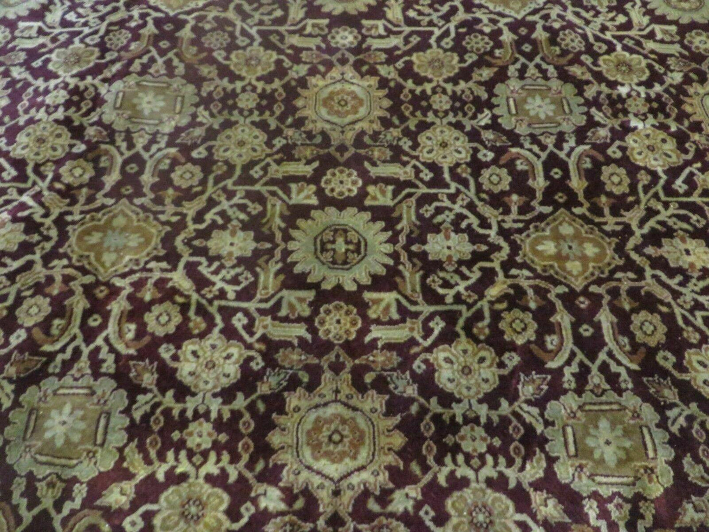 Indian Agra Rug 10x14 Vintage Handmade Larastan Wool Carpet Maroon Floral - Nuvé