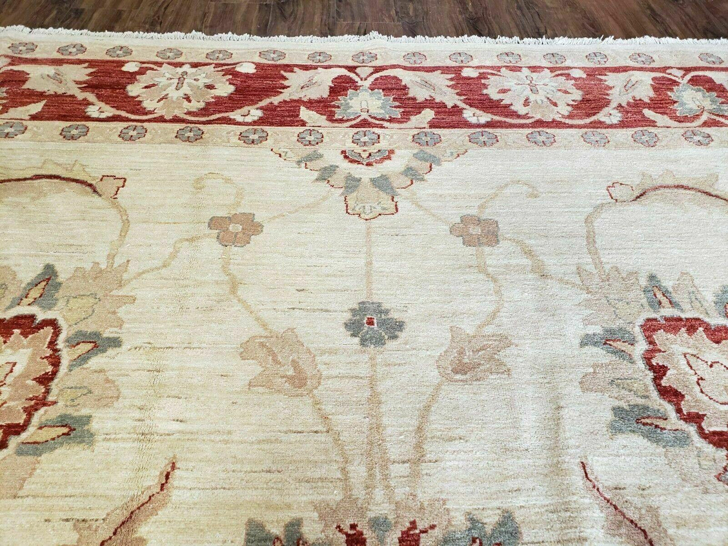 Peshawar Rug 10x14 Rug 10x14 Vintage Rug 10x14 Handmade Rug Chobi Rug Ivory Beige Red Rug - Nuvé