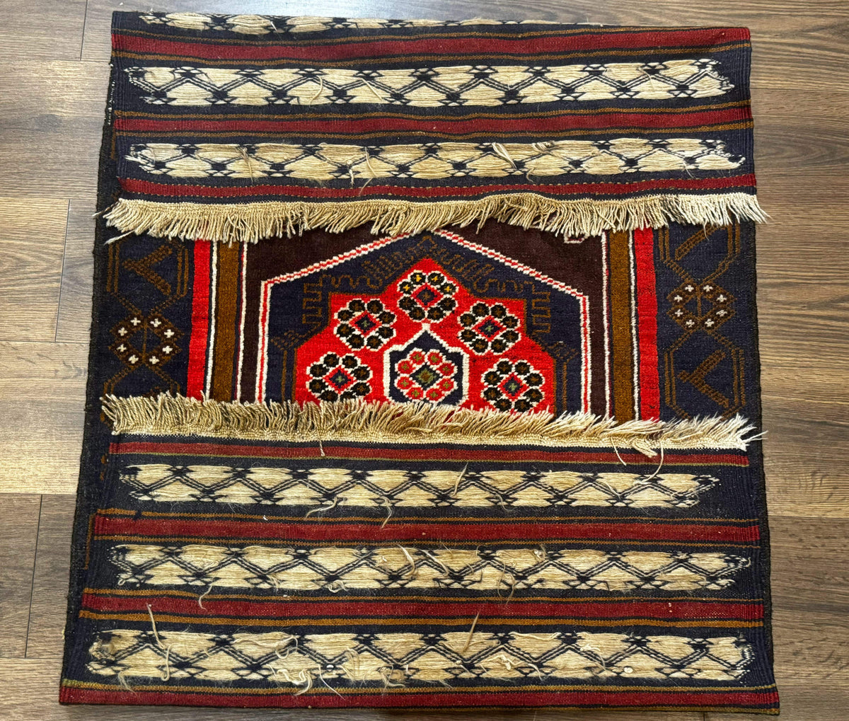 Afghan Rug 3x5, Tribal, Navy Blue, Wool, Handmade, Geometric, Rustic