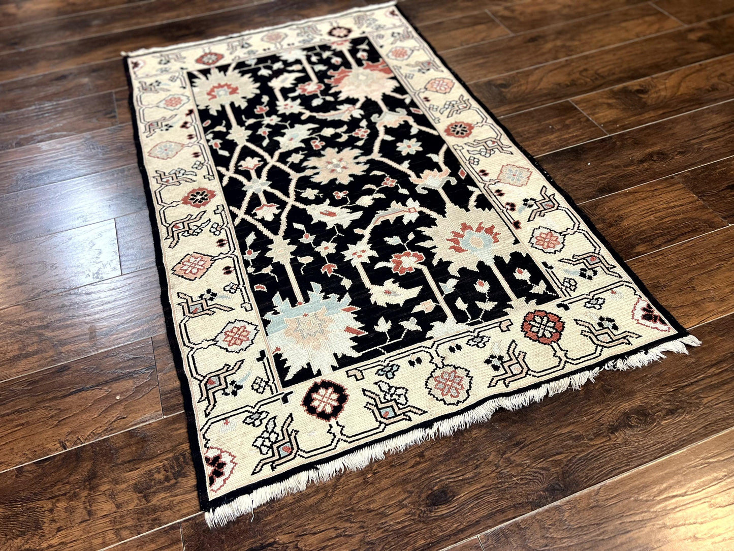 Turkish Flatweave Kilim Rug 3x5, Black, Handmade Vintage Wool Carpet - Nuvé