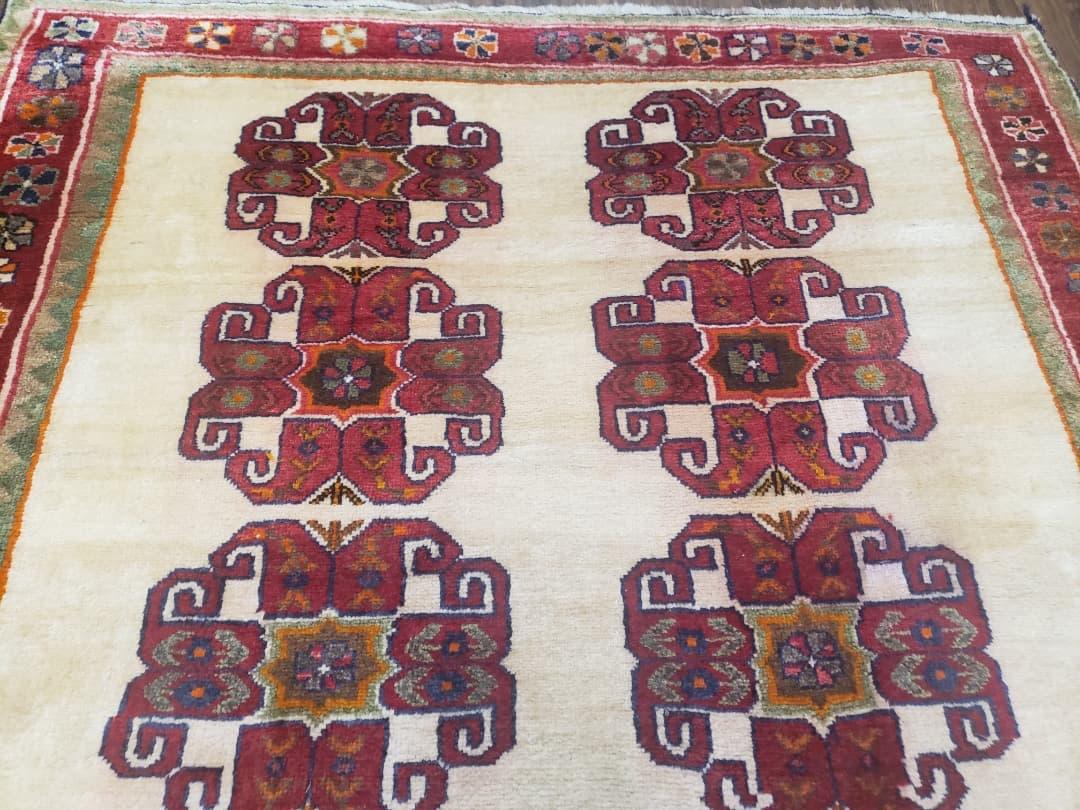 Vintage Persian Gabbeh Rug, Dark Red & Cream, Hand-Knotted, 5' x 6' 4" - Nuvé