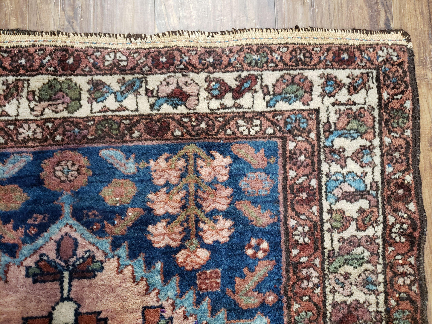 Blue Vintage Persian Hamadan Rug, Wool, Hand-Knotted, 4x6 ft - Nuvé