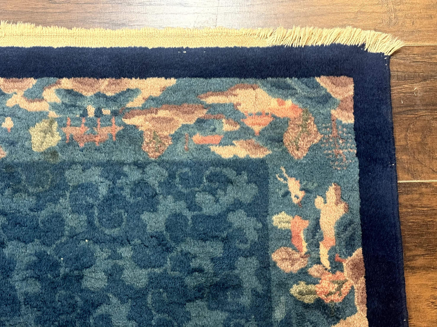 Blue Chinese Rug 2.6 x 4, Fete Rug, Peking Rug, Chinese Wool Rug, Art Deco Carpet - Nuvé